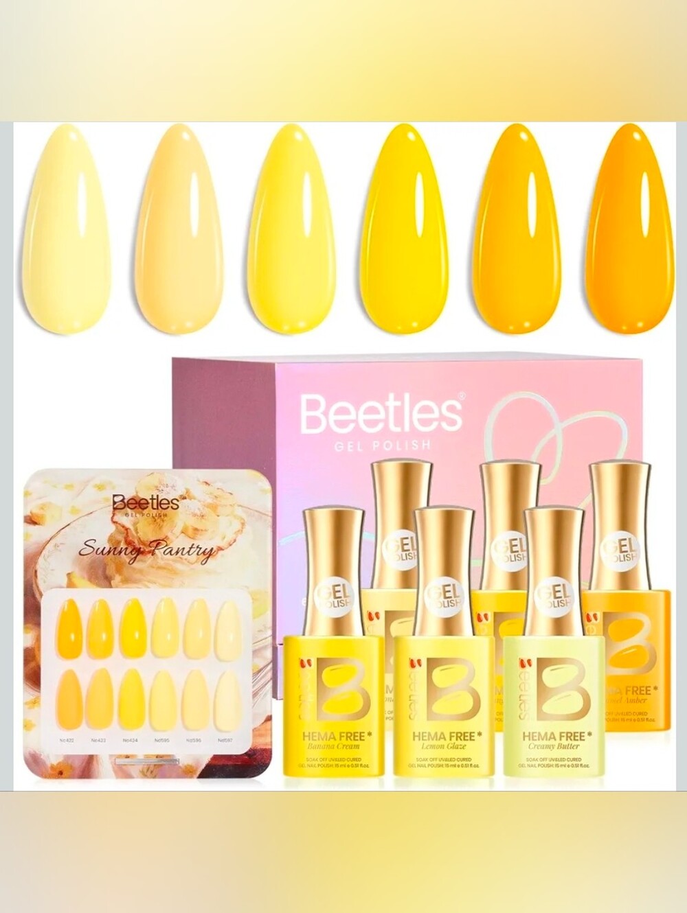 Beetles Sunny Pantry Gel – 6-Color Set And Nail Art Brushes